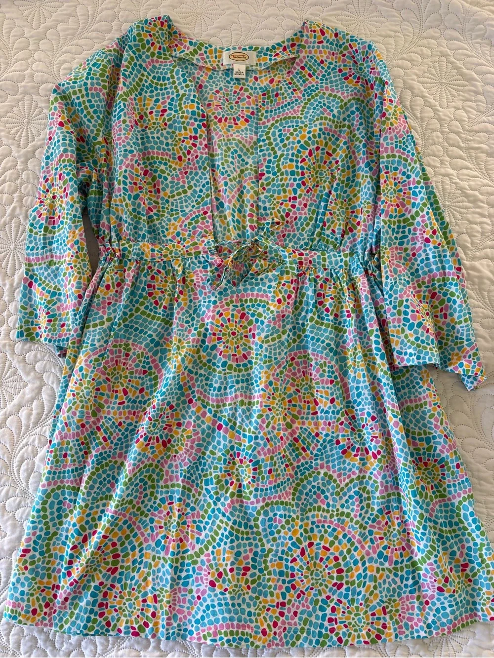 Talbots Colorful Mosaic Print coverup drawstring waist size large